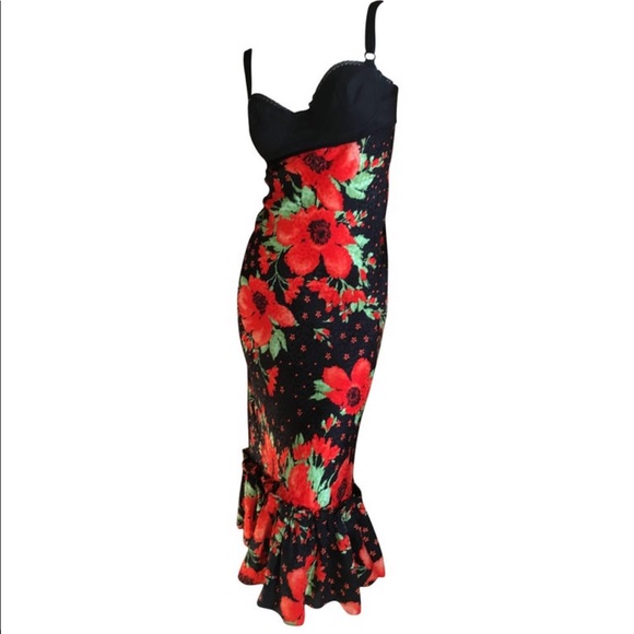 Dolce & Gabbana Dresses & Skirts - D&G Silk Poppy Print Tea Length Ruffle Hem Dress